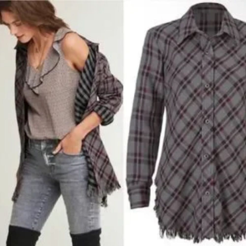 Cabi shacket Highland Flannel Shirt 2020 Fall 3946 jacket top Plaid Fringe XS - Picture 3 of 5